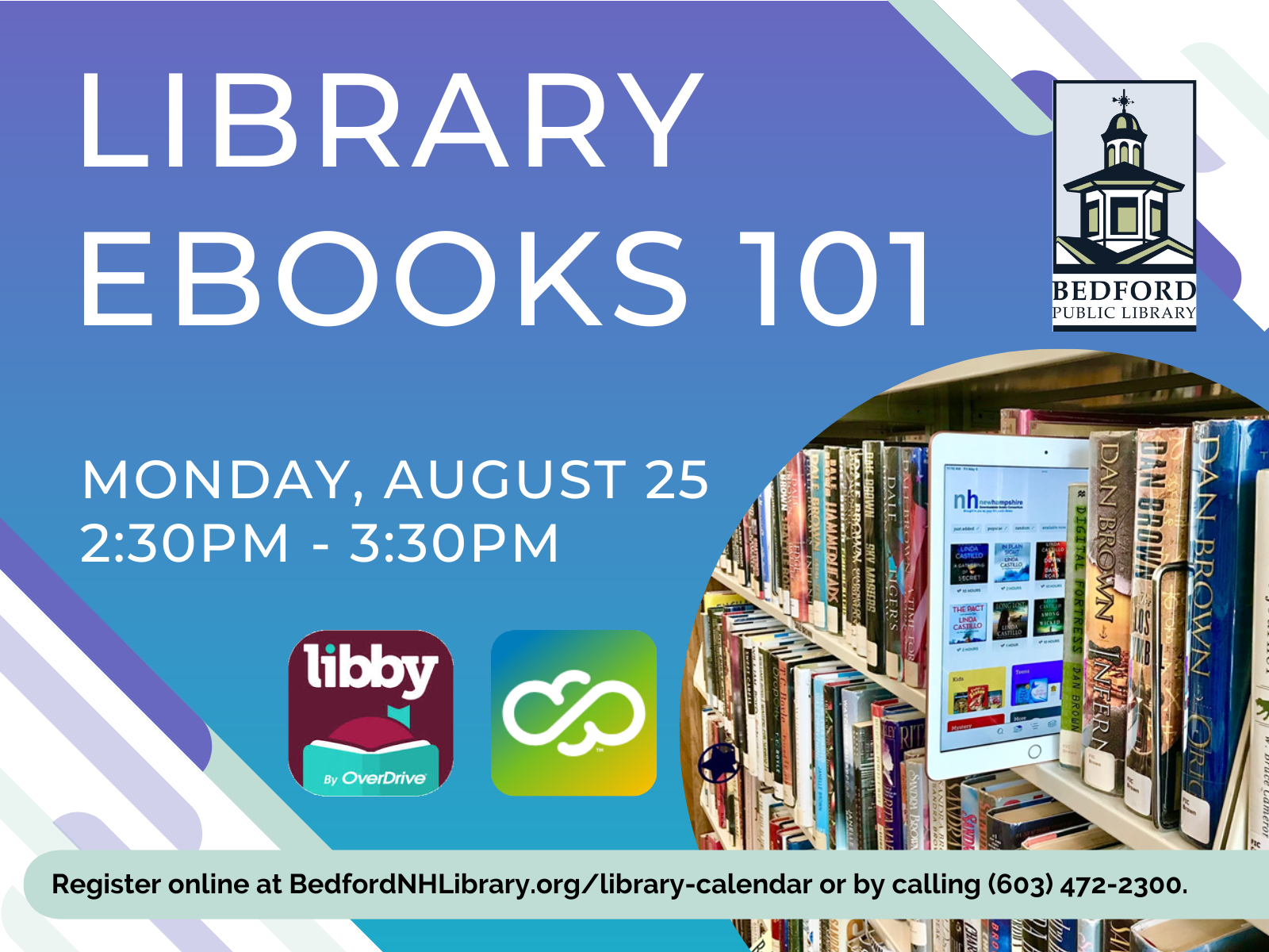 eBooks 101 Tech Class Monday 8/25/25 2:30PM Bedford Public Library